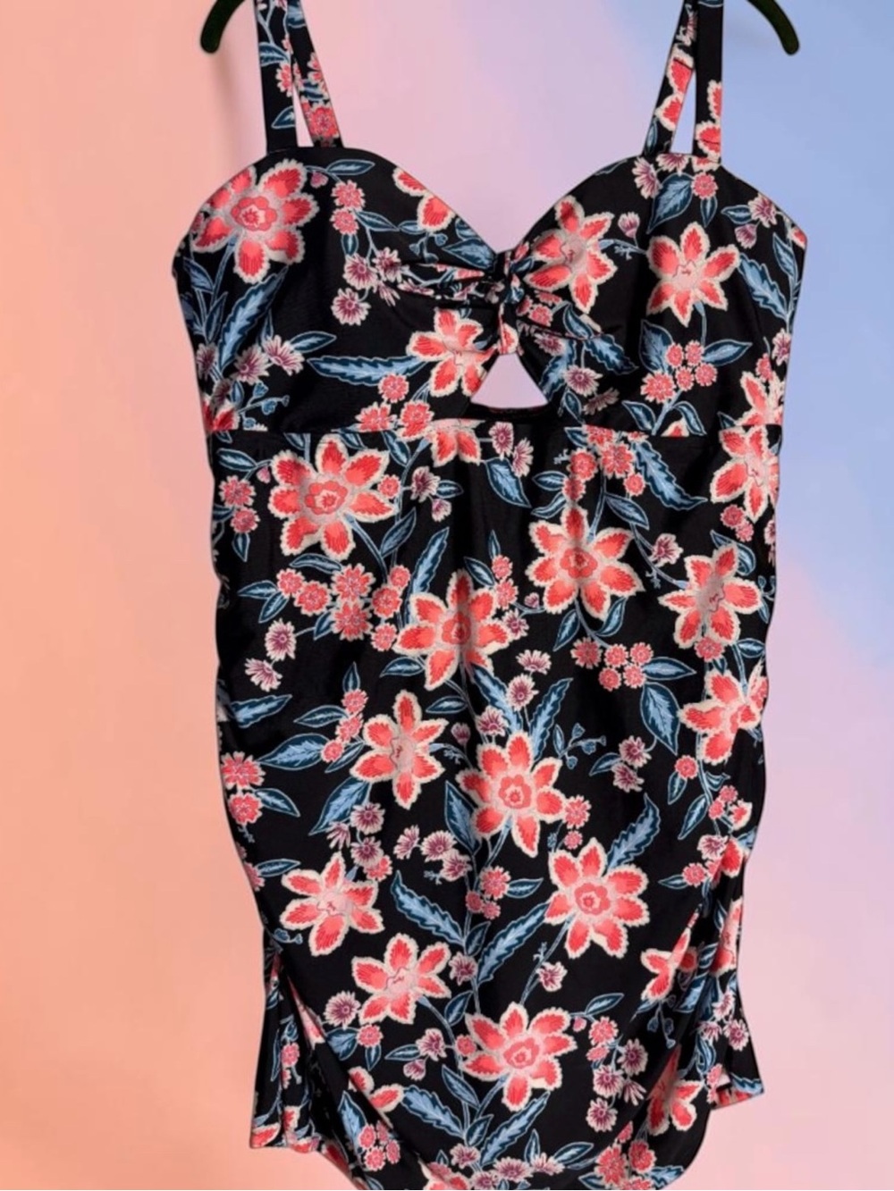 NWT Old Navy Coral Pink and Blue Tropical Floral Print Swim Dress Sz 3X